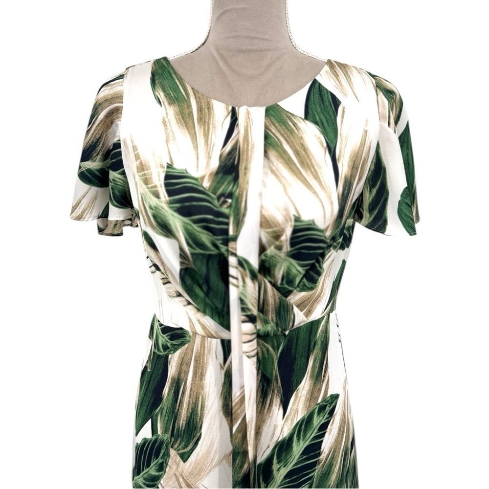 Great Jones Tropical Leaf Print Midi Dress Green Ivory Asymmetrical Hem Size 4 - Picture 6 of 13